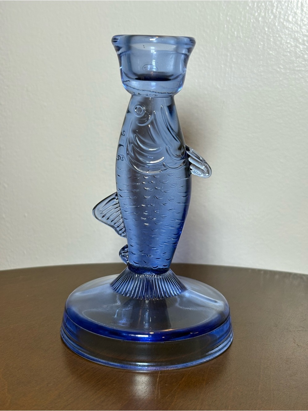 Set of 2 Blue Glass Fish Taper Candle Holder
